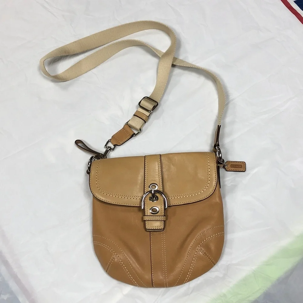 Coach Two-Tone Tan Leather Crossbody Bag - Picture 1 of 14